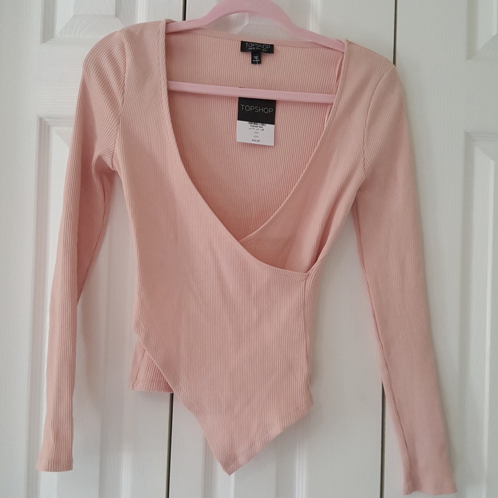 Topshop Asymmetrical ribbed faux wrap top